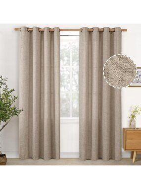 Oatmeal Linen Curtains for Living Room | Burlap Grommet Drapes, Light Filtering